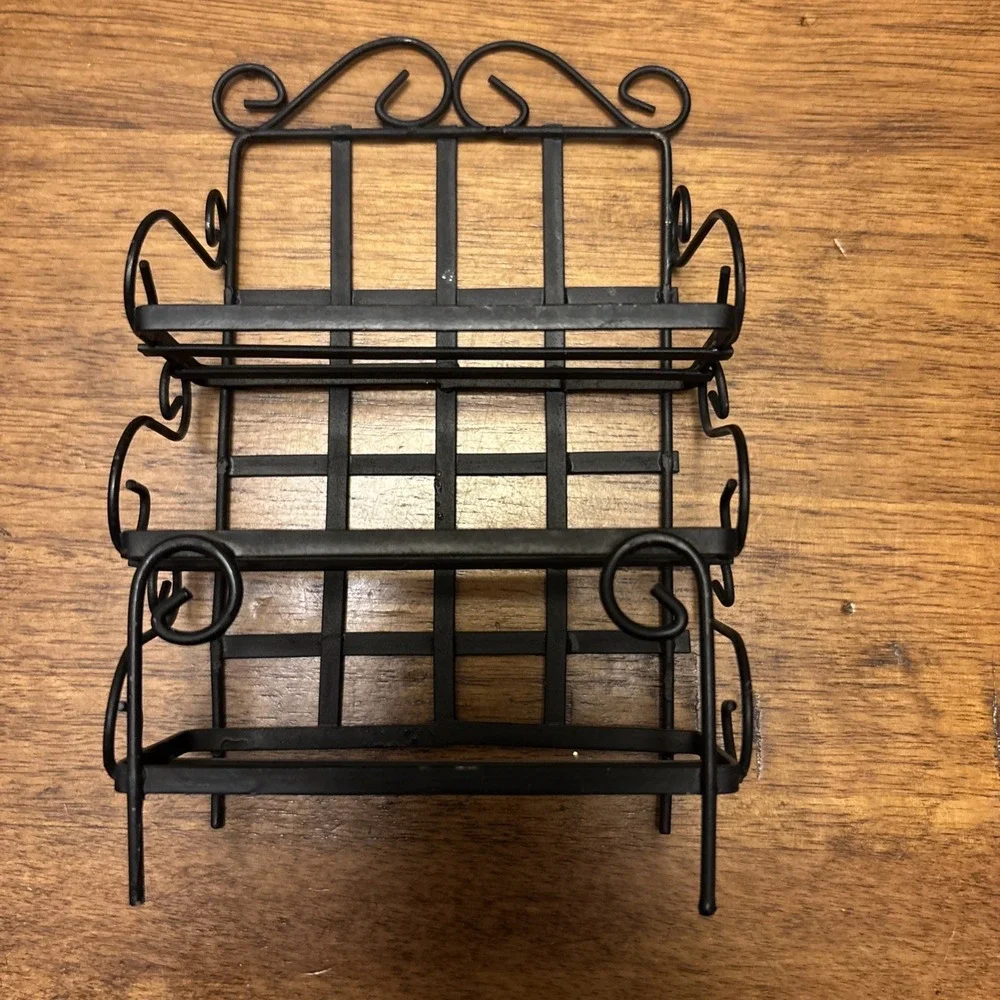 Vtg Dollhouse Miniature Metal‎ Kitchen Bakers Rack Plant Shelf Black 6